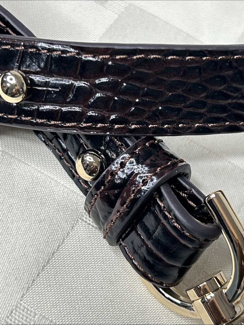 Brahmin Leather Croc-Embossed Detachable Strap with Gold Hardware - Dark Brown